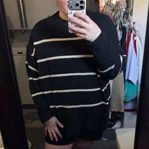 Aerie Black and Cream Striped Sweater
